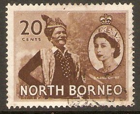 North Borneo 1954 20c Brown. SG380.